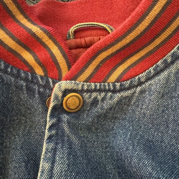 Yukon Trail Men's Vtg Denim Varsity Bomber Jean Jacket Striped Sleeves XL - Picture 6 of 10